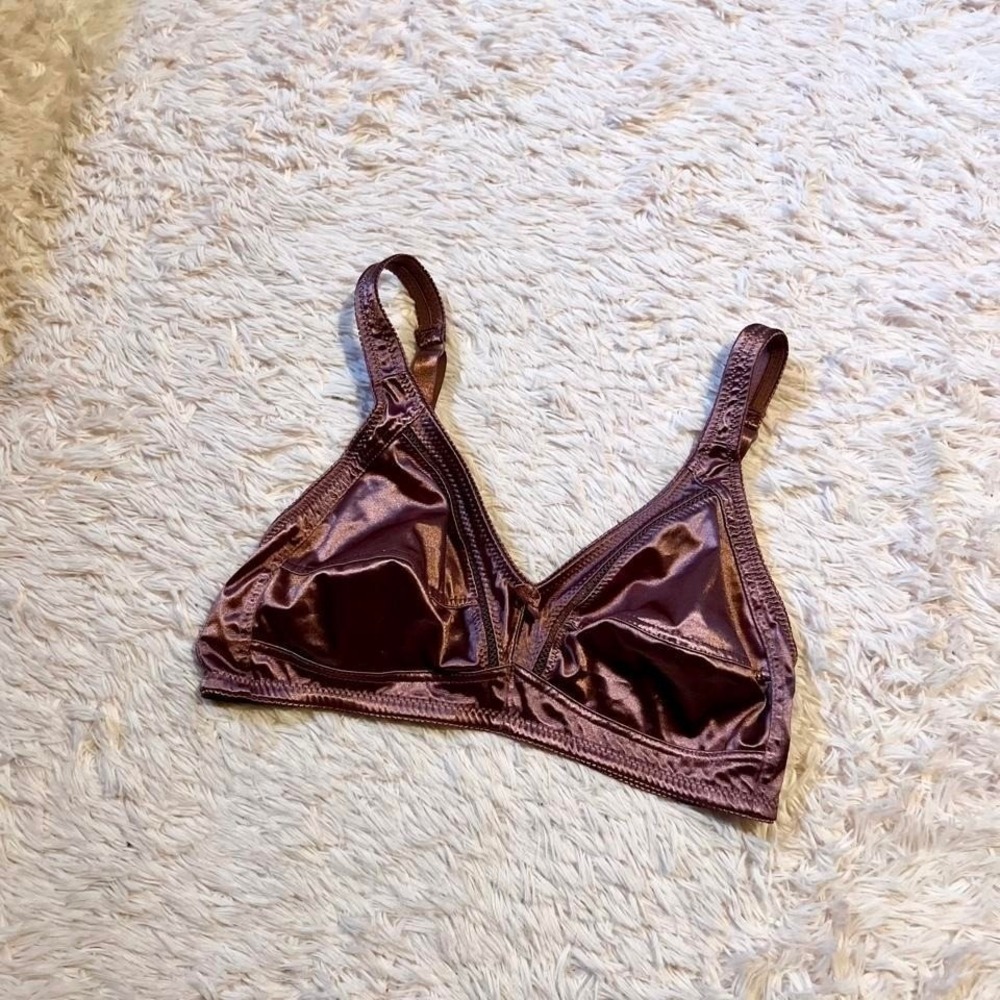 Gloria Vanderbilt Brown Satin Wireless Full Coverage Bra 38D Comfort Goddess
